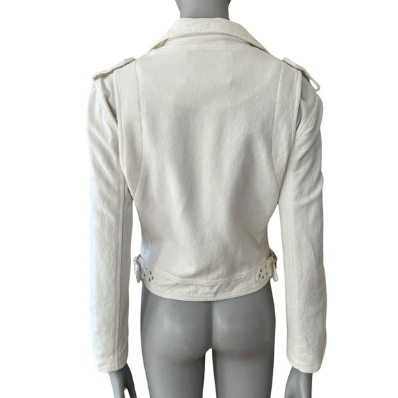 BLANKNYC Cropped Moto Bomber Jacket 100% Cotton “So Icy” White Style 68KG5172NOK - Picture 10 of 15